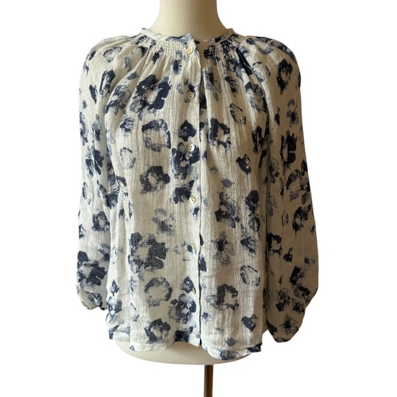 J MCLAUGHLIN CONSTANCE LINEN BLOUSE IN PAINTED LEOPARD BUTTON FRONT GAUZY S - Picture 2 of 11